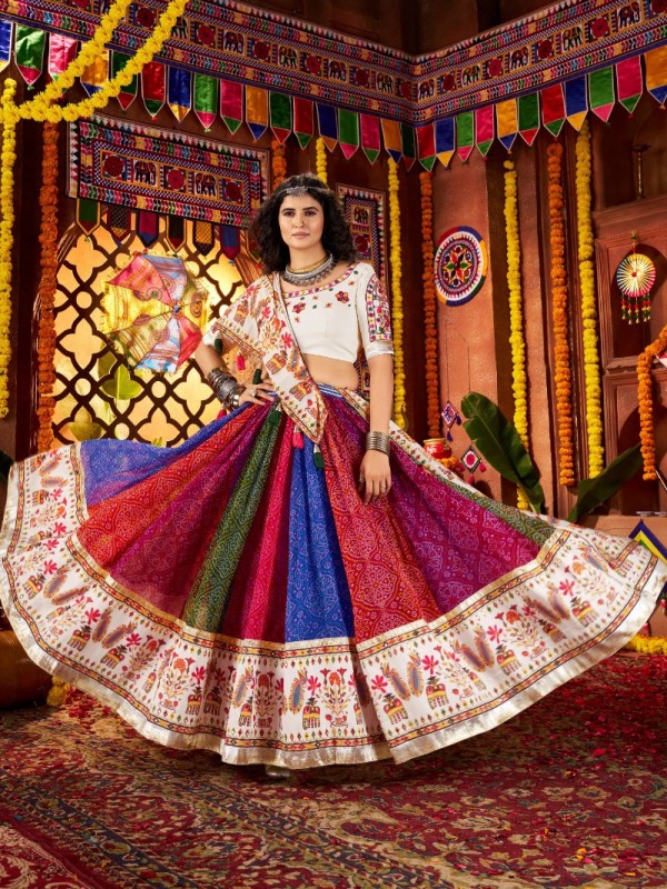 Georgette Silk fabric Lehenga In Multi Color With Mirror Work 