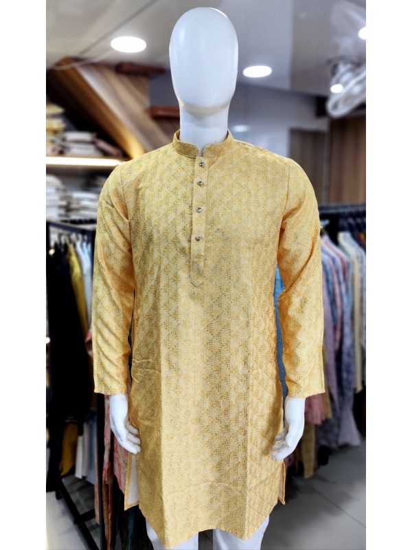 Soft Cotton Readymade Kurta set in Yellow Color With Embroidery Work 