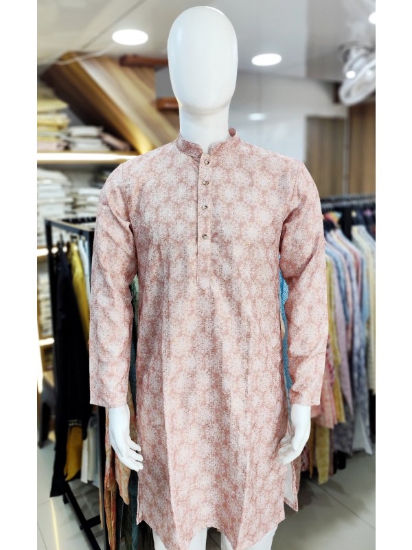 Soft Cotton Readymade Kurta set in Peach Color With Embroidery Work 