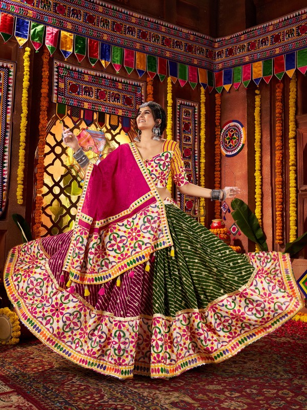Viscose Cotton Silk fabric Lehenga In Multi Color With Embroidery Work 