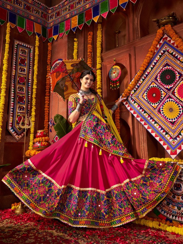 Viscose Cotton Silk fabric Lehenga In Multi Color With Embroidery Work 