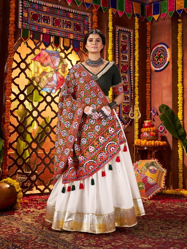 Silk fabric Lehenga In Off White Color With Embroidery Work 