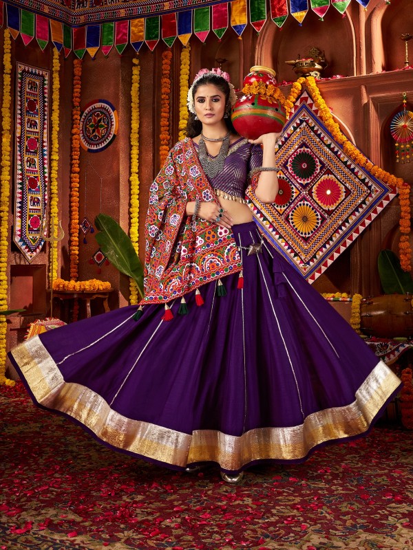 Silk fabric Lehenga In Purple Color With Embroidery Work 