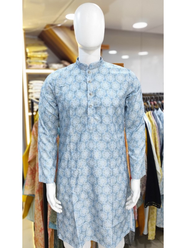 Soft Cotton Readymade Kurta set in Sky Blue Color With Embroidery Work 
