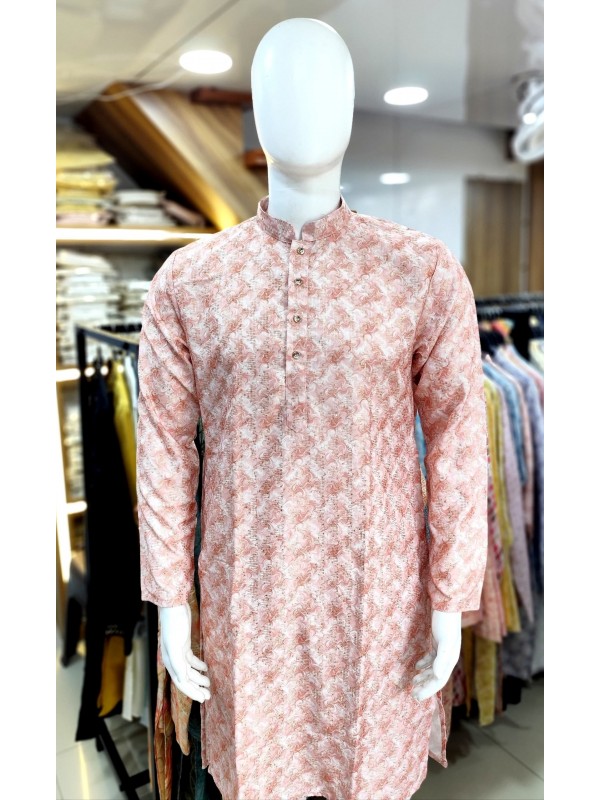 Soft Cotton Readymade Kurta set in Peach Color With Embroidery Work 