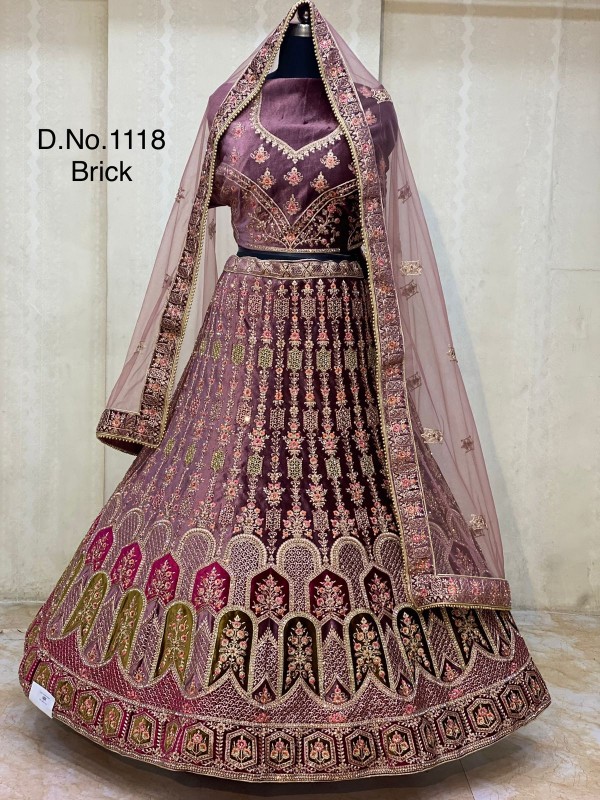 Pure Micro Velvet Bridal  Wear Lehenga In Purple Color With Embroidery Work 