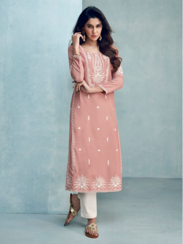 Reyon Viscose in Peach  Color with  Embroidery Work