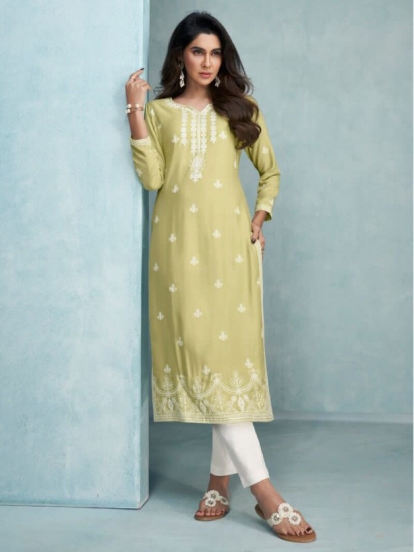 Reyon Viscose in Green Color with  Embroidery Work