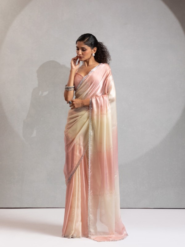 Satin Silk Party wear Saree In Peach Color with Swaroskvi Work 