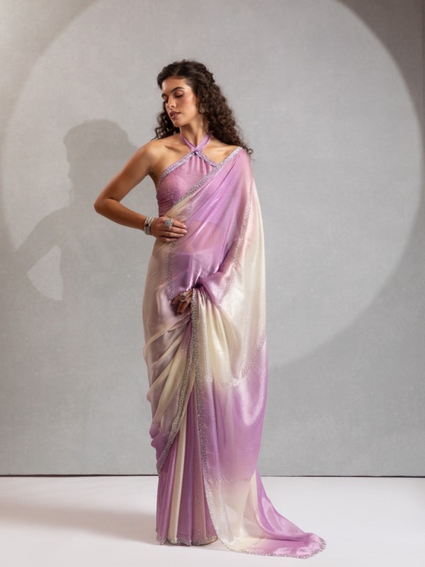 Satin Silk Party wear Saree In Lovender Color with Swaroskvi Work 