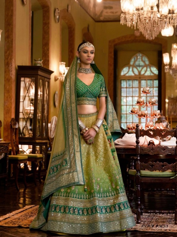 Pure Rajwadi Silk Wedding Lehenga in Green Color With Embroidery  work