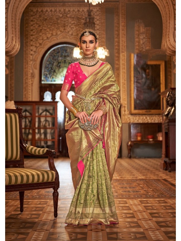 Banarasi Silk Party Wear Saree In Green Color 