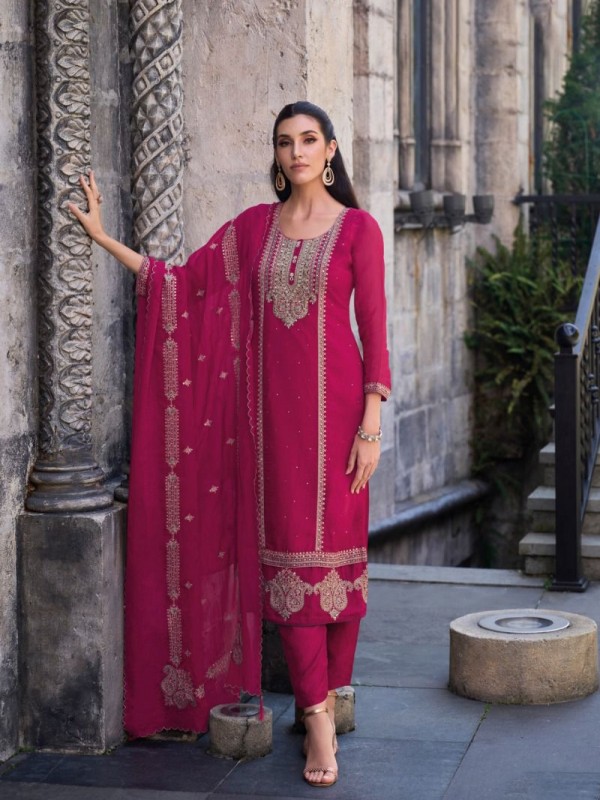 Organza Silk Party Wear Suit in Pink Color With Embroidery Work