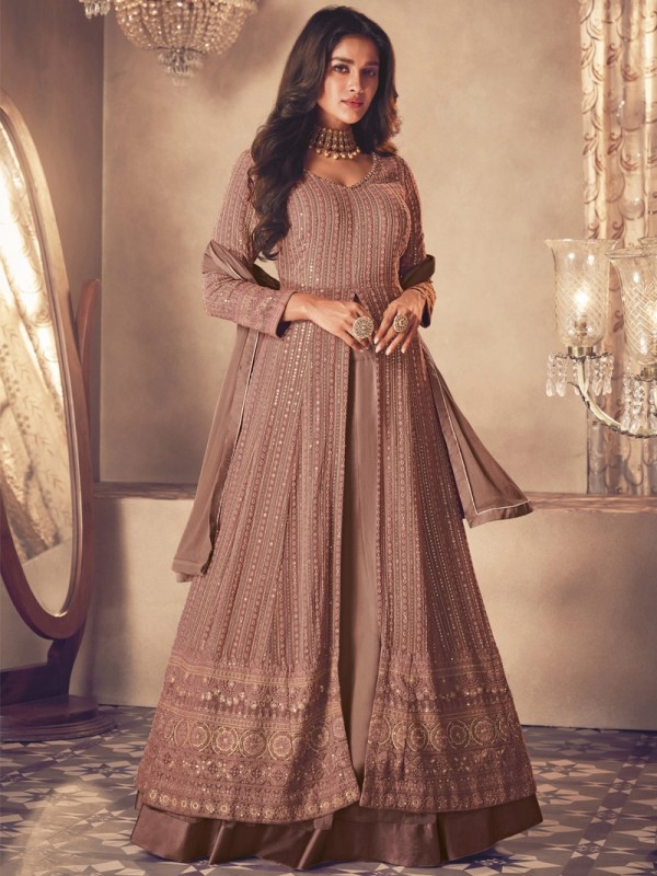 Georgette Silk Party Wear Sharara In Rose Gold With Embroidery Work 