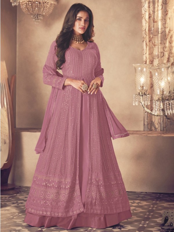 Georgette Silk Party Wear Sharara In Pink With Embroidery Work 