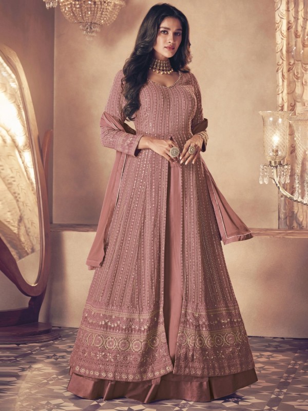 Georgette Silk Party Wear Sharara In Peach With Embroidery Work 