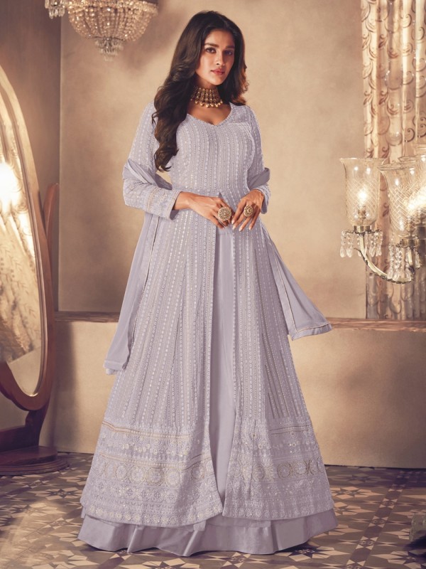 Georgette Silk Party Wear Sharara In Light Purple With Embroidery Work 