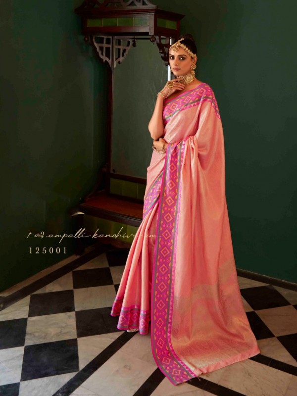  Kanchivaram  Silk Party Wear Saree Pink Color 