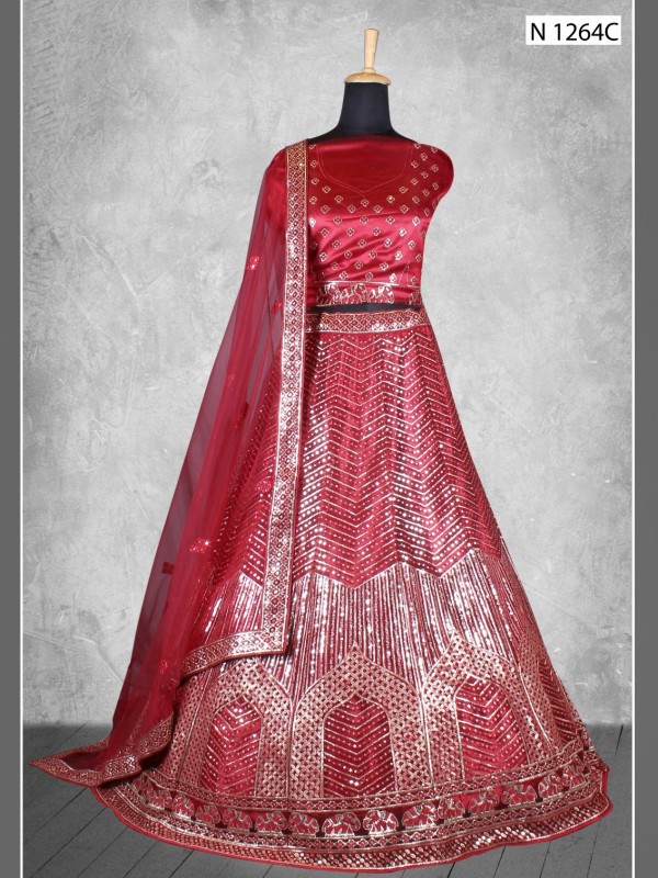Sateen Silk Wedding Wear Lehenga In Pink  Color With Embroidery Work 