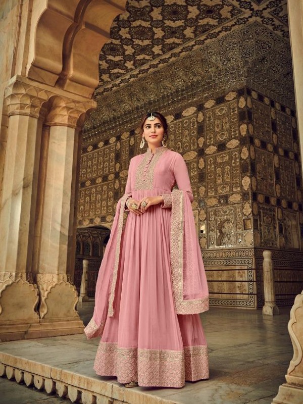  Pure Geogratte Readymade Gown in Light Pink Color with Embrodiery 