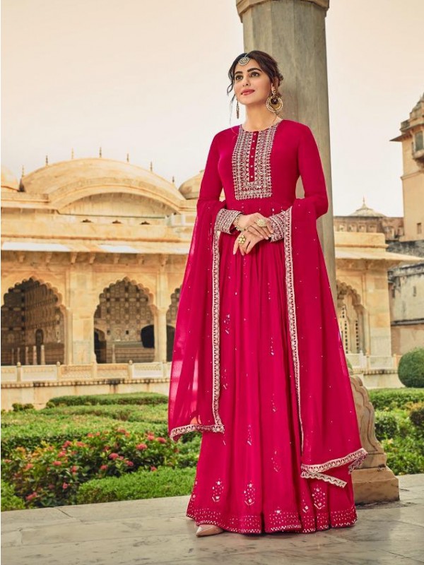  Pure Geogratte Readymade Gown in Pink Color with Embrodiery 