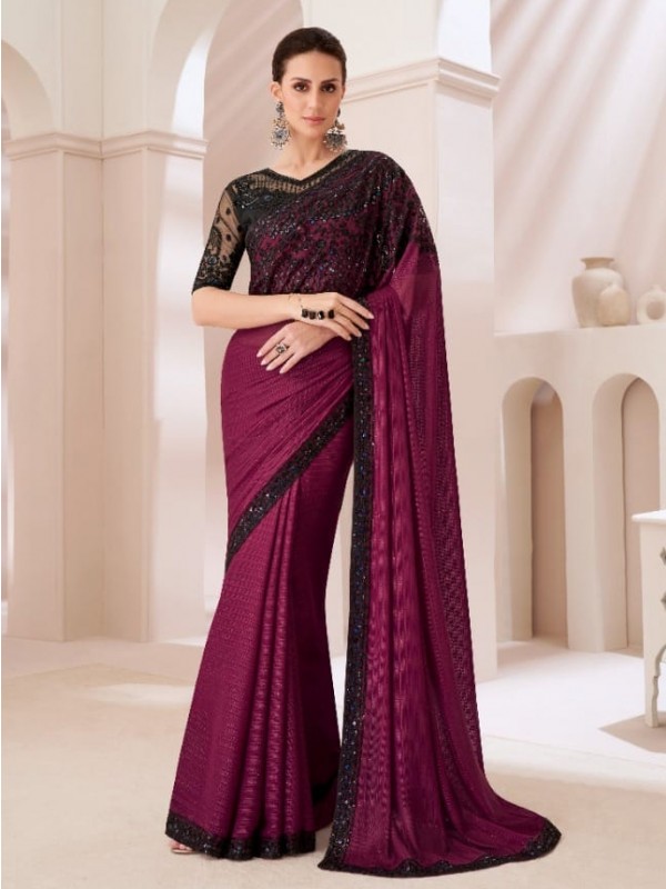 Silk Georgette  Party wear Saree Burgandy Color With Embroidery Work