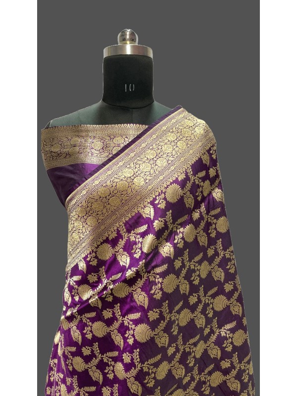 Lavender Color Pure Banarasi Silk handmade saree 