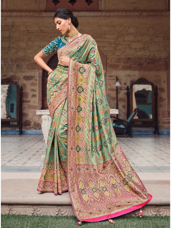 Banarasi Silk   Saree Multi Color With Embroidery Work