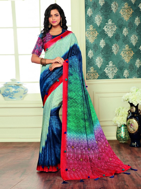 Multicolour Digital Silk Digital Print Casual Wear Saree