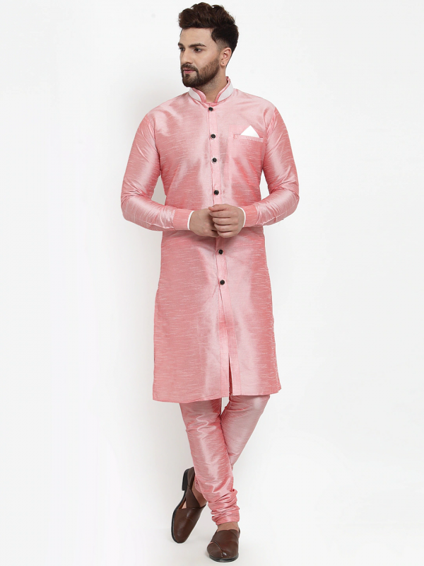 Banarasi Silk Readymade Kurta Set in Light Pink