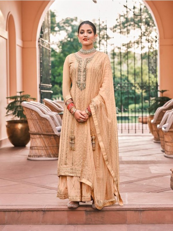 Real Geogratte  Party Wear  Readymade Sharara in Beige Color with  Embroidery Work