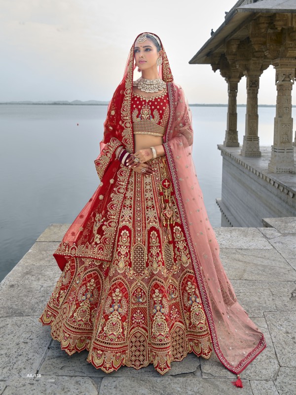 Pure Silk Bridal Lehenga in Red Color With Embroidery work