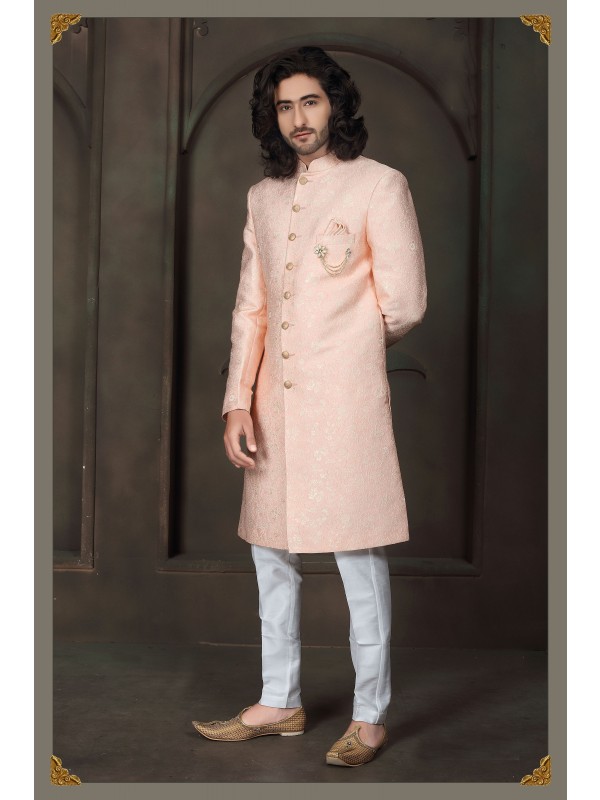 Heavy Imported Silk IndoWestern Ready Made Dress in Peach 