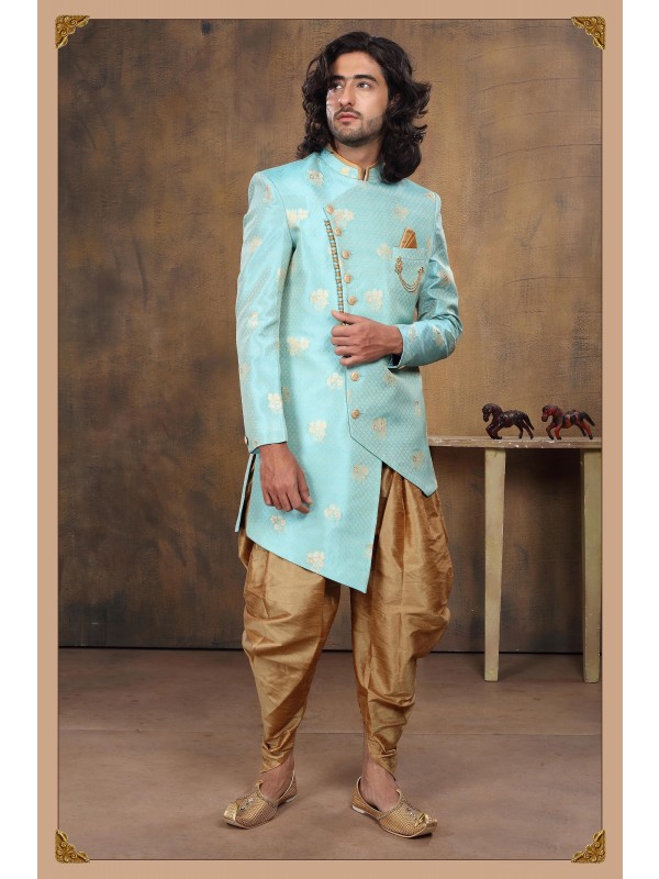 Heavy Imported Silk IndoWestern Ready Made Dress in Sky Blue 