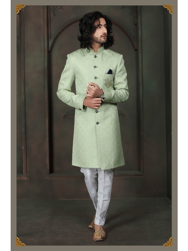 Heavy Imported Silk IndoWestern Ready Made Dress in Sea Green 
