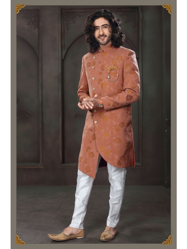 Heavy Imported Silk IndoWestern Ready Made Dress in Rust