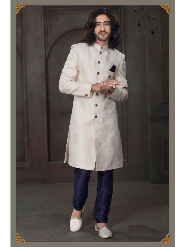 Heavy Imported Silk IndoWestern Ready Made Dress in Cream 