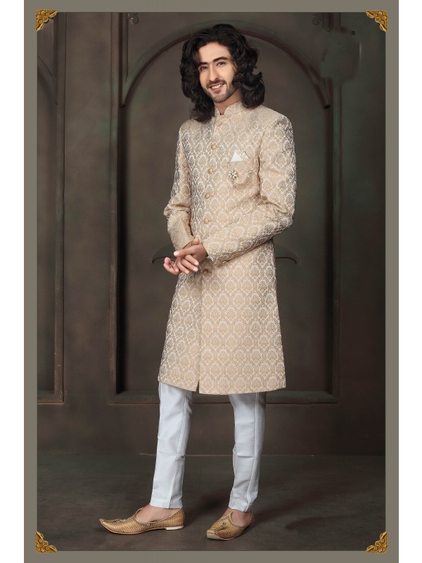 Heavy Imported Silk IndoWestern Ready Made Dress in Cream 