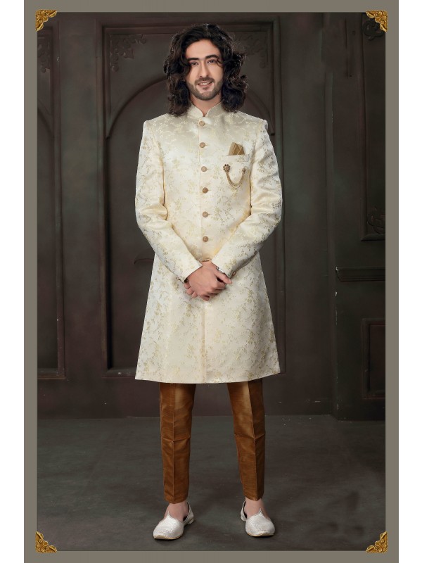 Heavy Imported Silk IndoWestern Ready Made Dress in Cream 