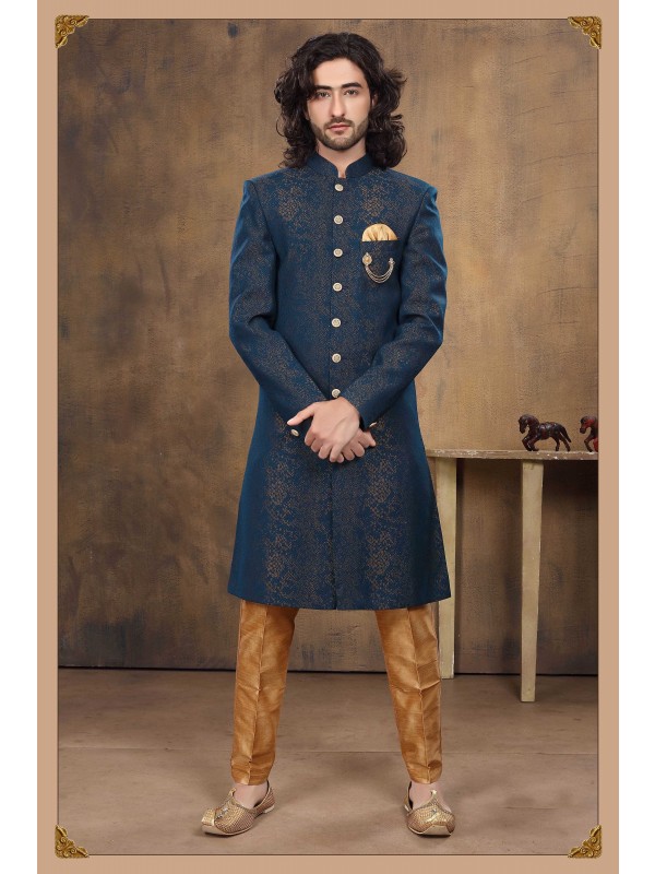 Heavy Imported Silk IndoWestern Ready Made Dress in Blue 