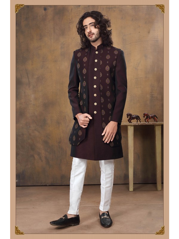 Heavy Imported Silk IndoWestern Ready Made Dress in Brown 