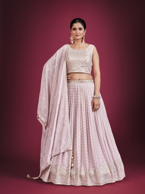 Georgette  Fabrics Party Wear Lehenga in Lilac Color With Embroidery Work 