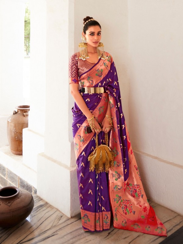 Paithani  Silk Party Wear Saree Purple Color 