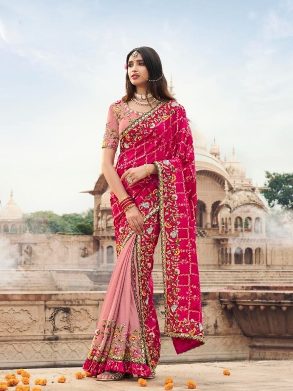 Pure Dola Silk Wedding Wear Saree In Pink Color With Embroidery Work
