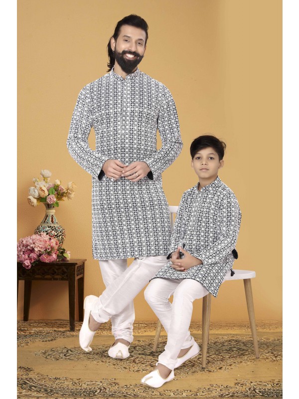 Georgette Fabrics Father & Son Combo Kurta Set In Light Pink With Embordiery Work 
