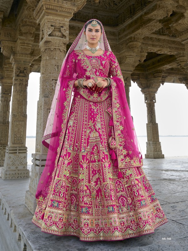 Pure Silk Bridal Lehenga in Pink Color With Embroidery work