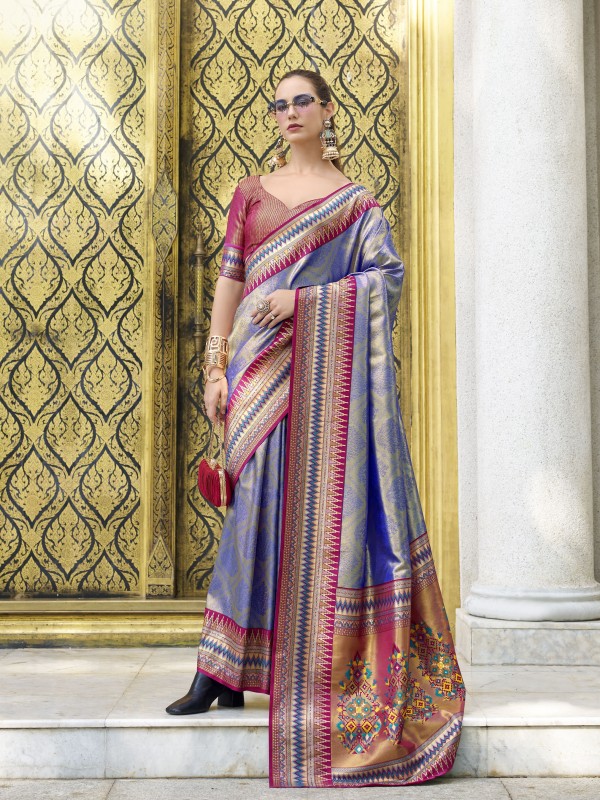 Tissue Silk Party wear Saree In Multi Color with Zari Weaving 