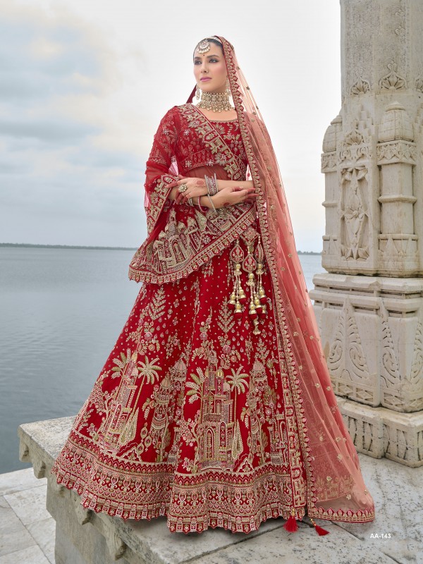 Pure Silk Bridal Lehenga in Red Color With Embroidery work