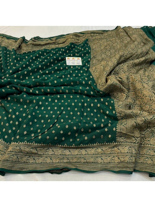 Green Color Pure Banarasi Silk handmade saree 