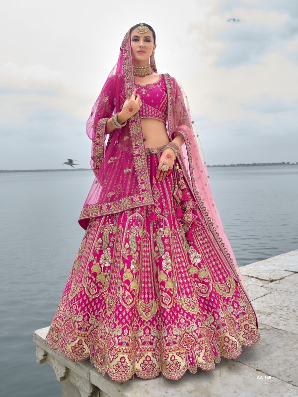 Pure Silk Bridal Lehenga in Pink Color With Embroidery work
